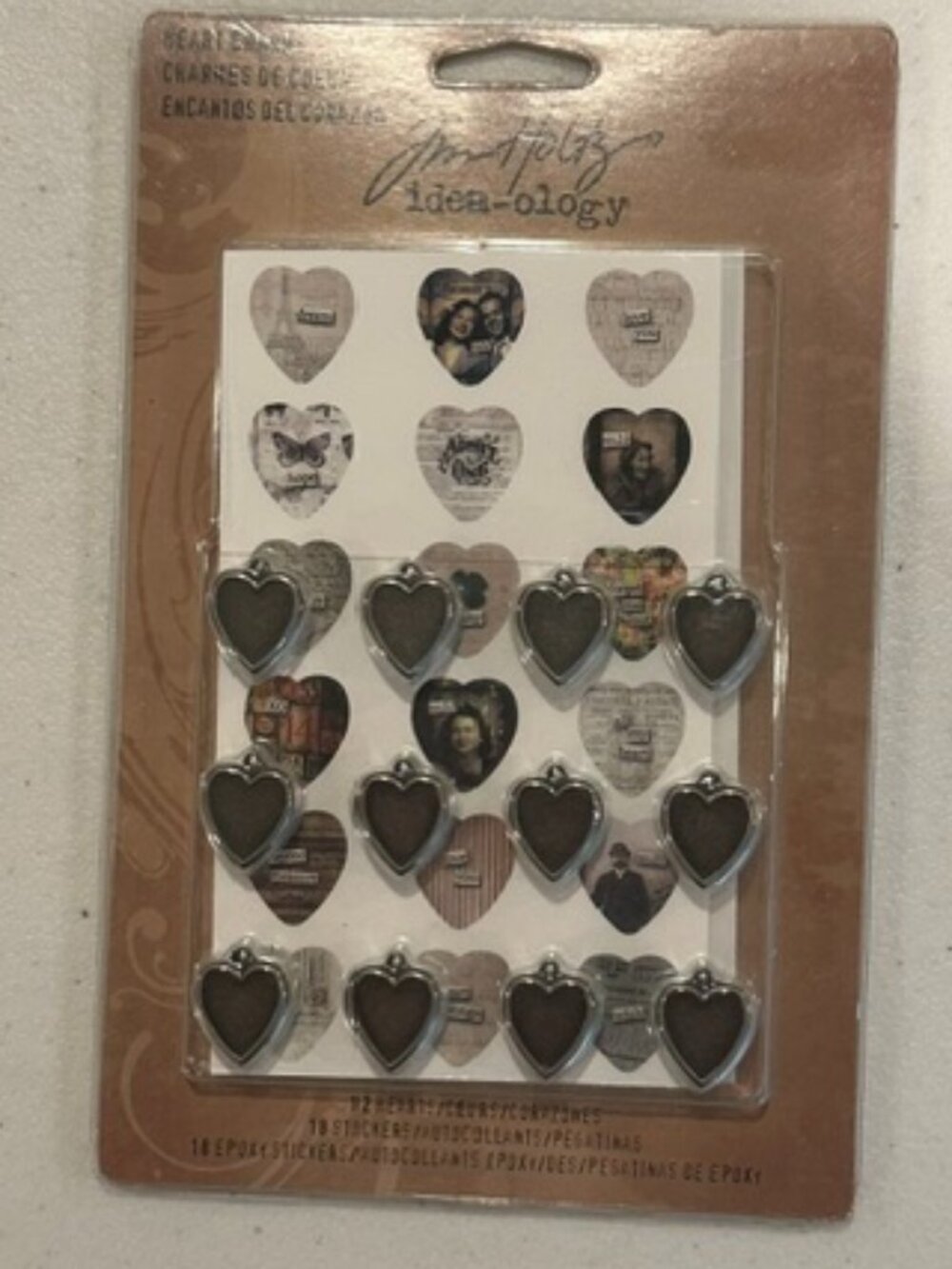 NEW Tim Holtz Idea-ology Heart Charms-12 Hearts & 18 Stickers